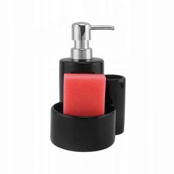 Dispenser per sapone piatti con porta spugna da cucina 320 ml nero –  SaroDesign