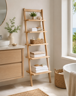 Scala decorativa con mensole in legno naturale