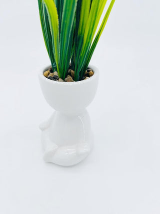 Vaso omino con capelli di erba artificiale
