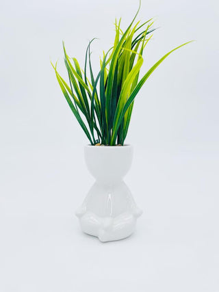 Vaso omino con capelli di erba artificiale